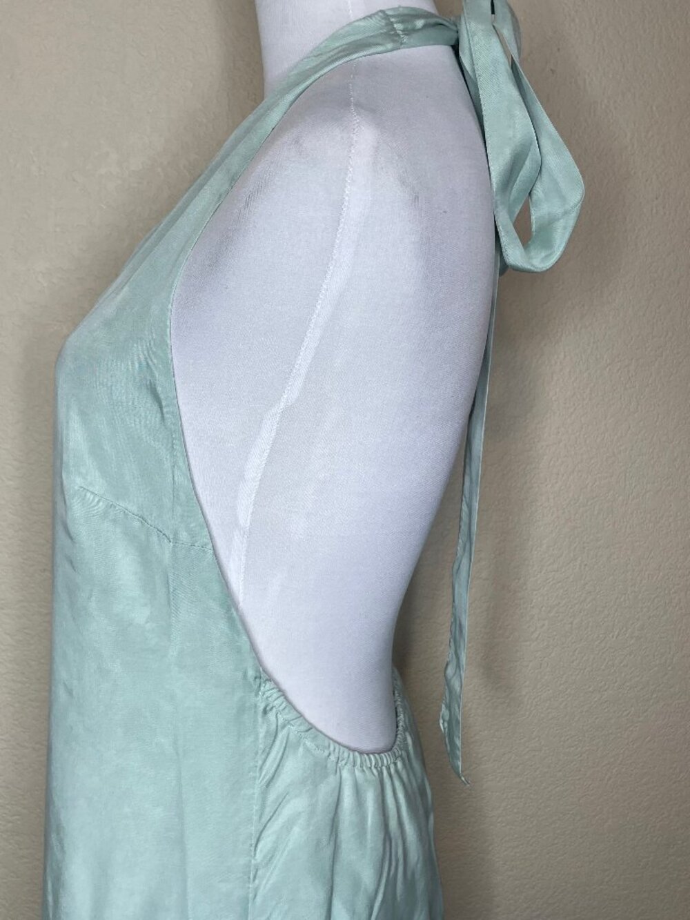 H&M Sage Green Lyocell Halter Maxi Dress Open Back Side Slit Clean Girl Size S - Picture 7 of 16